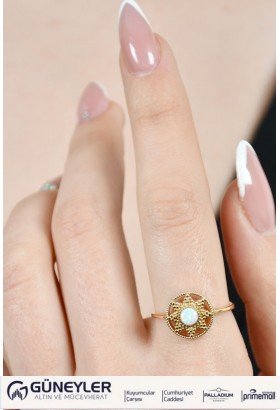 ORTASI BUZLU FANTAZİ YÜZÜK 14 AYAR A043620