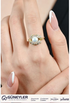 TAŞLI İNCİ DETAYLI YÜZÜK 14 AYAR A022841 TAŞLI İNCİ DETAYLI YÜZÜK 14 AYAR A022841