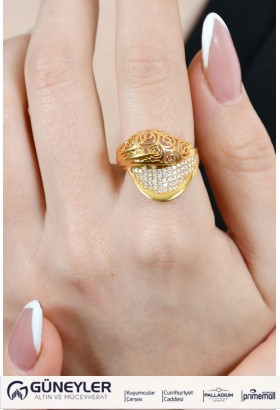 TAŞLI İŞLEMELİ YÜZÜK 22 AYAR A026012