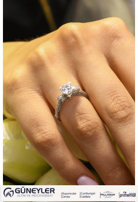 YAN KOLLARI TAŞLI TEKTAŞ YÜZÜK 14 AYAR A026792 YAN KOLLARI TAŞLI TEKTAŞ YÜZÜK 14 AYAR A026792