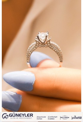 YAN KOLLARI TAŞLI TEKTAŞ YÜZÜK 14 AYAR A026797