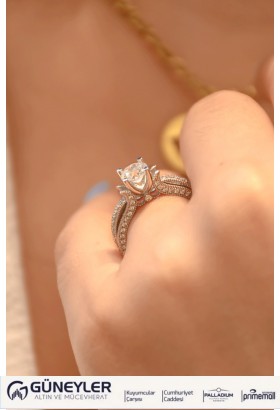 YAN KOLLARI TAŞLI TEKTAŞ YÜZÜK 14 AYAR A026797