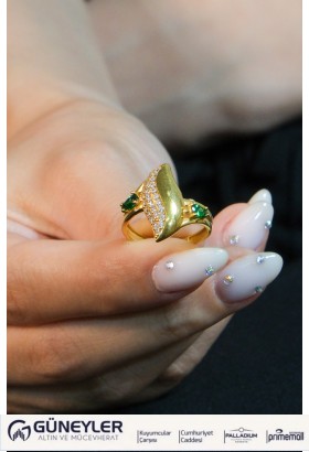 TAŞLI YAPRAK YÜZÜK 22 AYAR A029176 TAŞLI YAPRAK YÜZÜK 22 AYAR A029176