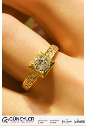 YAN KOLLARI TAŞLI TEKTAŞ YÜZÜK 22 AYAR A028589