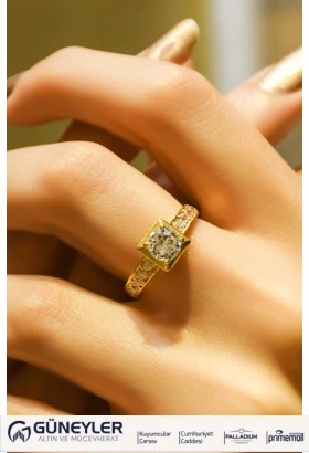 YAN KOLLARI TAŞLI TEKTAŞ YÜZÜK 22 AYAR A028589