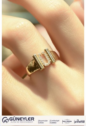 TAŞLI Ü HARF FANTAZİ YÜZÜK 14 AYAR AT04912