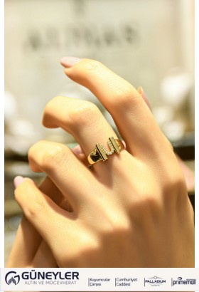 TAŞLI U HARF FANTAZİ YÜZÜK 14 AYAR AT04911