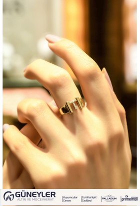 TAŞLI T HARF FANTAZİ YÜZÜK 14 AYAR AT04897