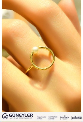 İNCİLİ HALKA YÜZÜK 14 AYAR ATS8023