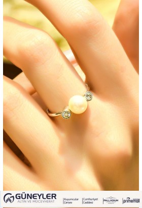 YANLARI TAŞLI İNCİ YÜZÜK 14 AYAR ATS4991