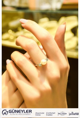 YANLARI TAŞLI İNCİ YÜZÜK 14 AYAR ATS4991