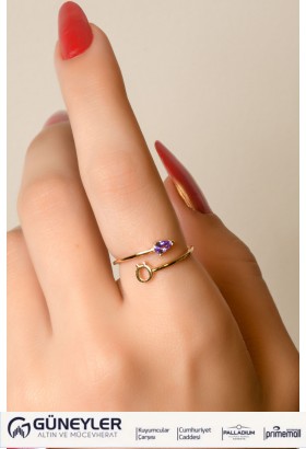 MOR TAŞ Ö HARF EKLEM YÜZÜK 14 AYAR A064781