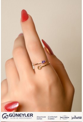 MOR TAŞ Ö HARF EKLEM YÜZÜK 14 AYAR A064781