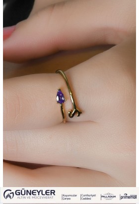 MOR TAŞLI Ş HARF EKLEM YÜZÜK 14 AYAR A064783