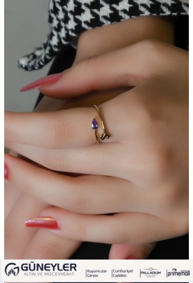 MOR TAŞLI Ş HARF EKLEM YÜZÜK 14 AYAR A064783