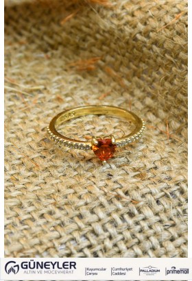 YAN KOLLARI TAŞLI TURUNCU TAŞLI KALP 14 AYAR A065282