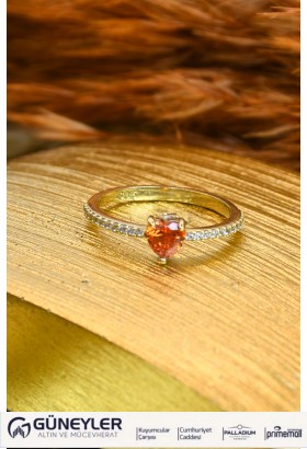 YAN KOLLARI TAŞLI TURUNCU TAŞLI KALP 14 AYAR A065282