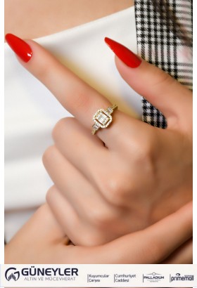 YAN KOLLARI TAŞLI BAGET YÜZÜK  14 AYAR A066140