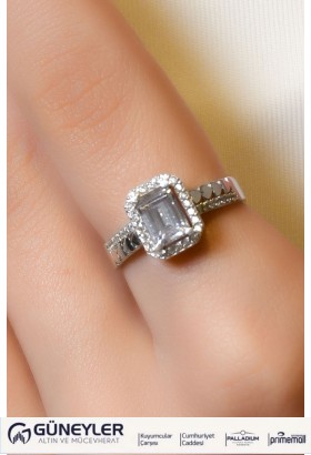 YAN KOLLARI TAŞLI KALPLİ BAGET YÜZÜK 14 AYAR A066145