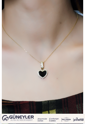 TAŞ ÇERÇEVELİ SİYAH KALP KOLYE UCU 14 AYAR A059760 TAŞ ÇERÇEVELİ SİYAH KALP KOLYE UCU 14 AYAR A059760