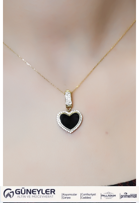 TAŞ ÇERÇEVELİ SİYAH KALP KOLYE UCU 14 AYAR A059760 TAŞ ÇERÇEVELİ SİYAH KALP KOLYE UCU 14 AYAR A059760