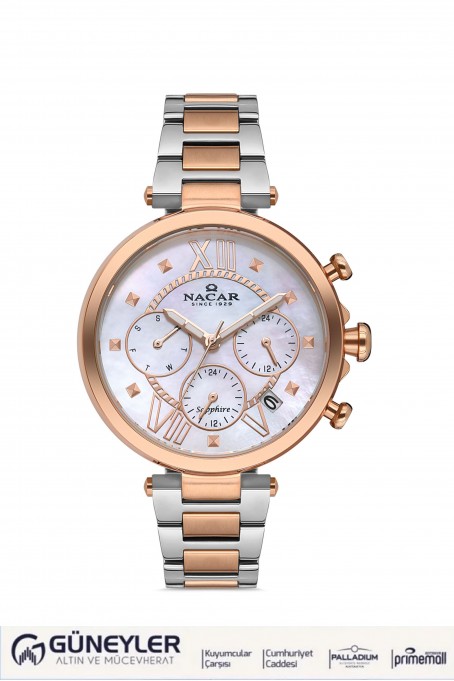 NACAR ÇELİK - PEMBE METAL KADIN KOL SAATİ NC38-396296-EWM