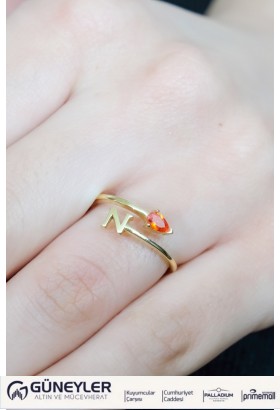 TURUNCU TAŞLI N HARF YÜZÜK 14 AYAR A064779 TURUNCU TAŞLI N HARF YÜZÜK 14 AYAR A064779