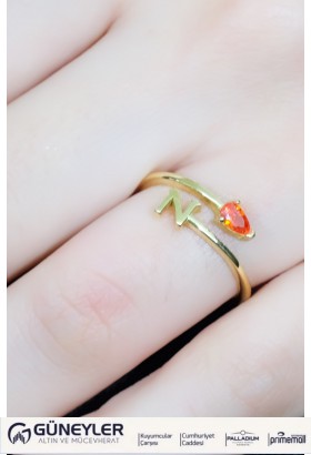 TURUNCU TAŞLI N HARF YÜZÜK 14 AYAR A064779 TURUNCU TAŞLI N HARF YÜZÜK 14 AYAR A064779
