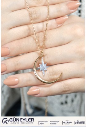 HİLAL & KUTUP YILDIZI KOLYE 14 AYAR AT01781 HİLAL & KUTUP YILDIZI KOLYE 14 AYAR AT01781