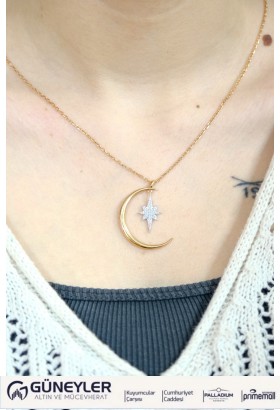 HİLAL & KUTUP YILDIZI KOLYE 14 AYAR AT01781 HİLAL & KUTUP YILDIZI KOLYE 14 AYAR AT01781