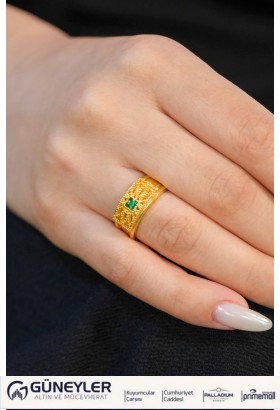 YEŞİL TAŞLI FANTAZİ YÜZÜK 22 AYAR A074041