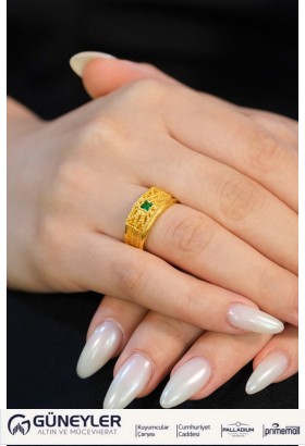YEŞİL TAŞLI FANTAZİ YÜZÜK 22 AYAR A074041