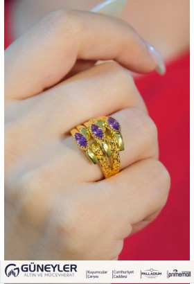 MOR TAŞLI KABURGA YÜZÜK 22 AYAR A076241 MOR TAŞLI KABURGA YÜZÜK 22 AYAR A076241