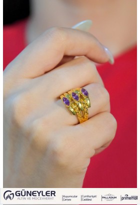 MOR TAŞLI KABURGA YÜZÜK 22 AYAR A076241 MOR TAŞLI KABURGA YÜZÜK 22 AYAR A076241