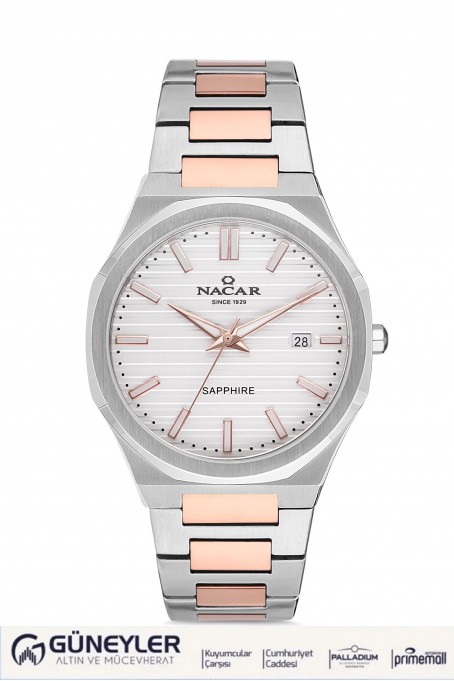 NACAR ÇELİK - PEMBE METAL BAND ERKEK KOL SAATİ NC34-290356-ESM