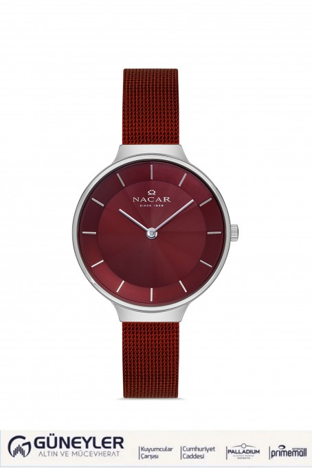 NACAR BORDO HASIR BAND KADIN KOL SAATİ NC17-3920549-ARM NACAR BORDO HASIR BAND KADIN KOL SAATİ NC17-3920549-ARM