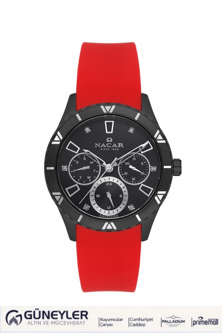 NACAR KIRMIZI SİLİKON KADIN KOL SAATİ NC38-396350-BBS4
