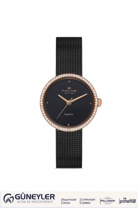 NACAR SİYAH HASIR BAND KADIN KOL SAATİ NC17-3920594-RBMS