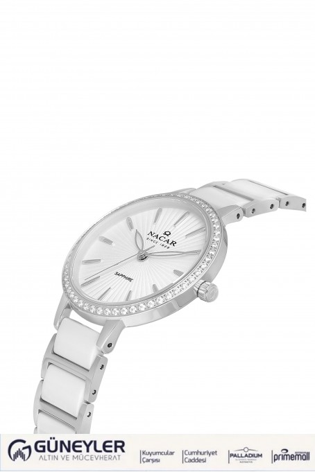 NACAR BEYAZ SERAMİK KADIN KOL SAATİ NC33-398208-AWMS