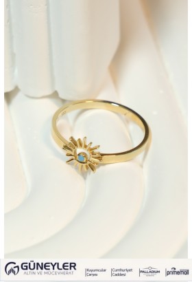 MAVİ TAŞLI GÜNEŞ MODEL YÜZÜK 14 AYAR A082291