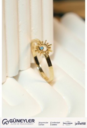 MAVİ TAŞLI GÜNEŞ MODEL YÜZÜK 14 AYAR A082291