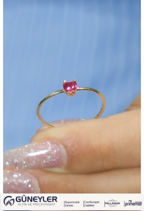 PEMBE TAŞLI TEKTAŞ YÜZÜK 14 AYAR A080538