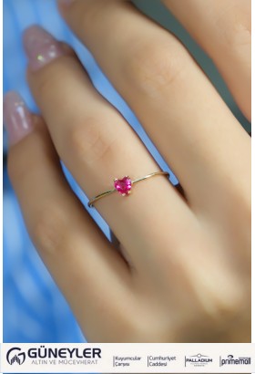 PEMBE TAŞLI TEKTAŞ YÜZÜK 14 AYAR A080538