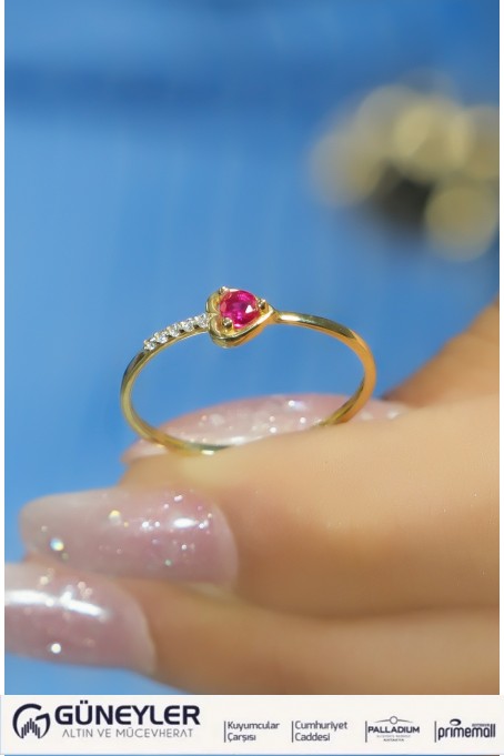 PEMBE TAŞLI KALP YÜZÜK 14 AYAR A080542 PEMBE TAŞLI KALP YÜZÜK 14 AYAR A080542
