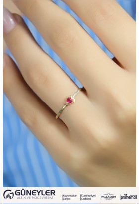 PEMBE TAŞLI KALP YÜZÜK 14 AYAR A080542