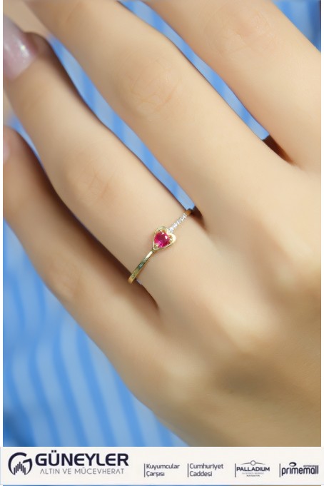 PEMBE TAŞLI KALP YÜZÜK 14 AYAR A080542 PEMBE TAŞLI KALP YÜZÜK 14 AYAR A080542