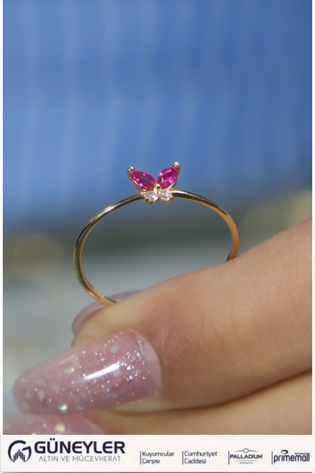 PEMBE TAŞLI KELEBEK YÜZÜK 14 AYAR A080543 PEMBE TAŞLI KELEBEK YÜZÜK 14 AYAR A080543