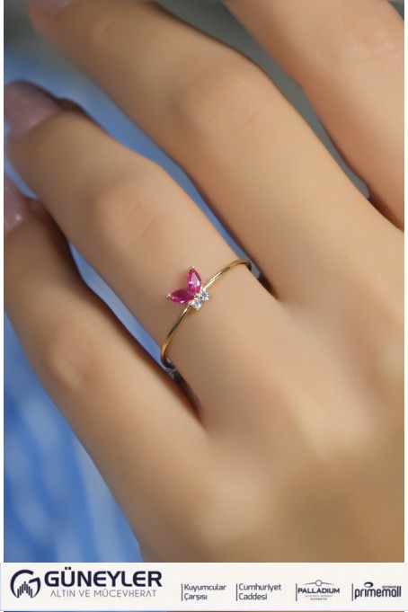 PEMBE TAŞLI KELEBEK YÜZÜK 14 AYAR A080543 PEMBE TAŞLI KELEBEK YÜZÜK 14 AYAR A080543