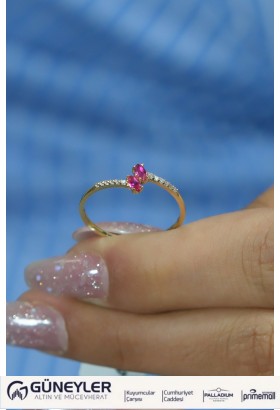 PEMBE TAŞLI YÜZÜK 14 AYAR A080547