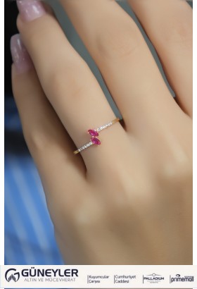 PEMBE TAŞLI YÜZÜK 14 AYAR A080547